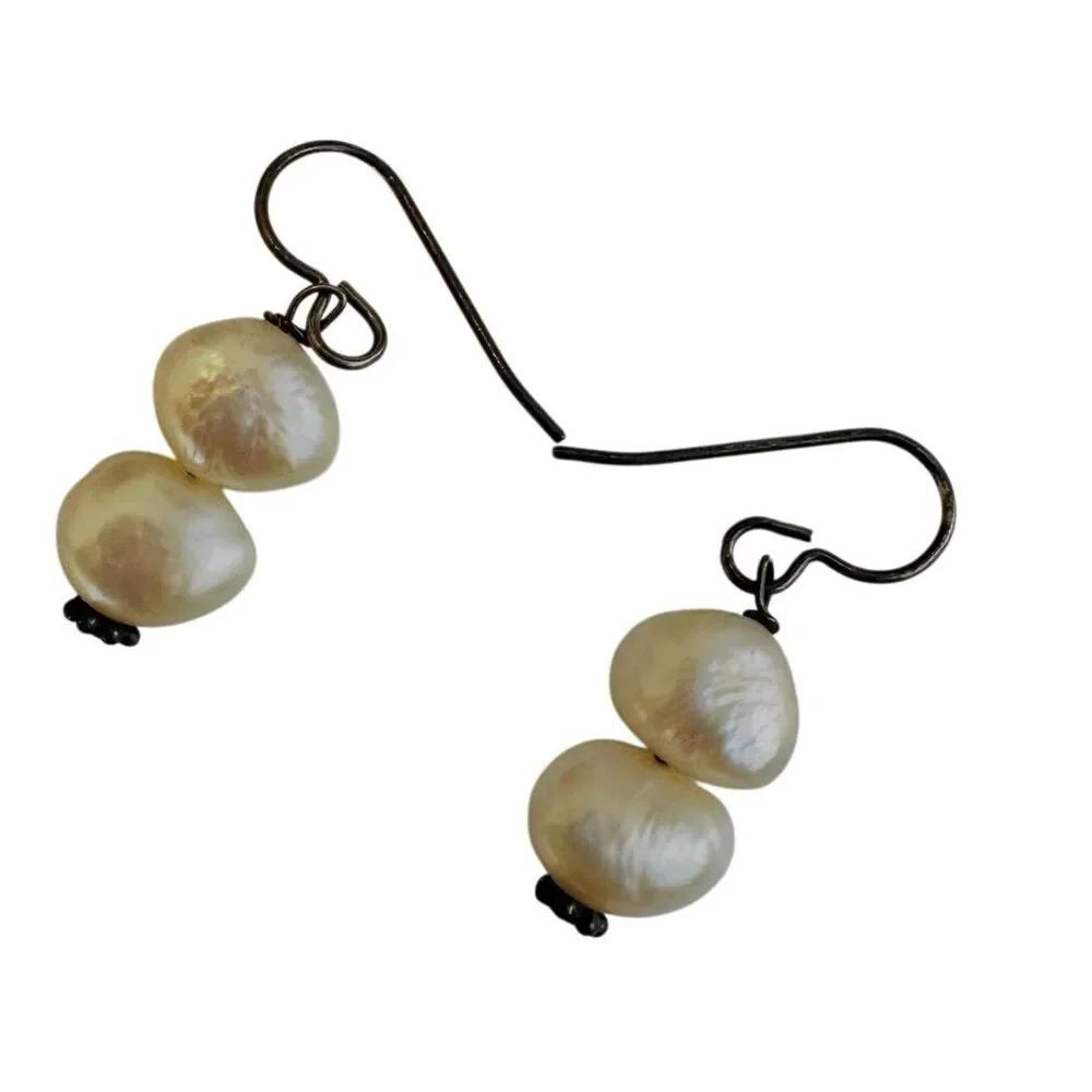 SterlingβSilver Baroque Pearl Drop Earrings